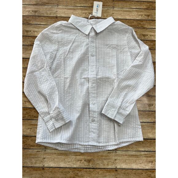 NWT My Three Sons by Evie's Closet White Seersucker Button Up Shirt 8y - Picture 1 of 4